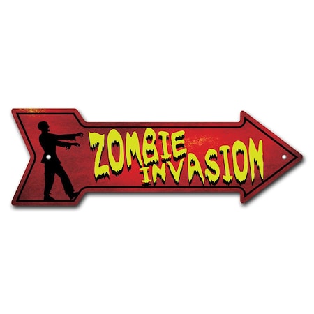 Zombie Invasion Arrow Sign Funny Home Decor 36in Wide